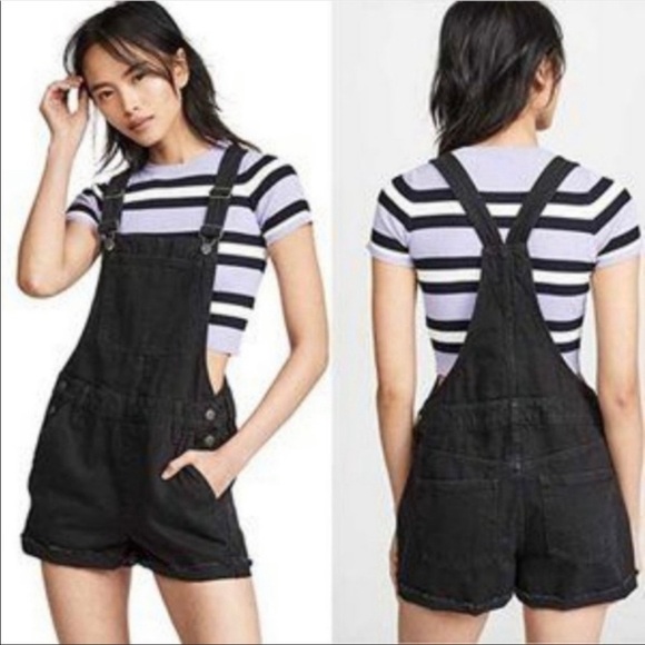 Madewell The Adrondack Short Overalls In Washed Black Size XS
